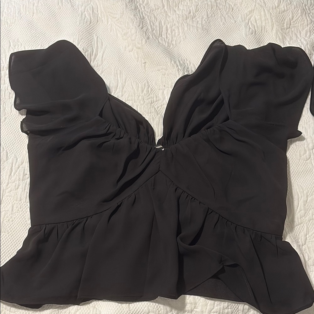 Black Women's Ruffle Sleeve Top